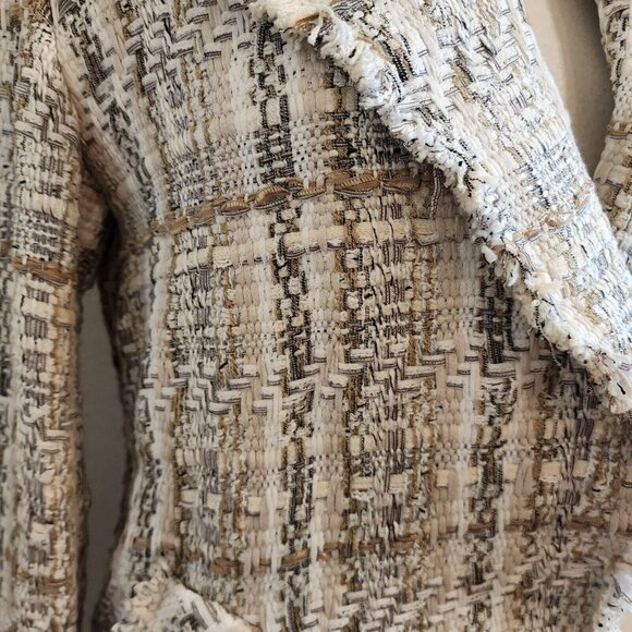 Alice + Olivia Stefan Tweed w/Frayed Hem Short Notch Collar in Neutrals Coat XS - Picture 5 of 12